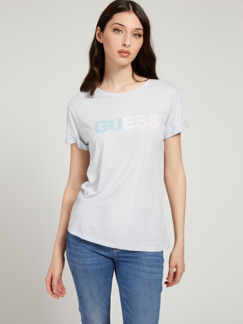Tee Shirt Logo Devant Guess Bleu Clair