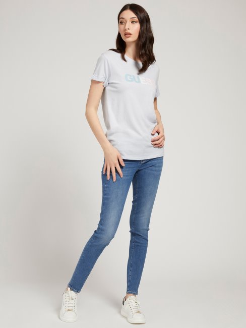 Tee Shirt Logo Devant Guess Bleu Clair