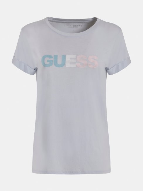 Tee Shirt Logo Devant Guess Bleu Clair