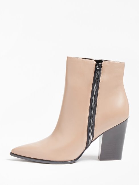 Bottines Guess Jakira En Cuir Véritable Beige