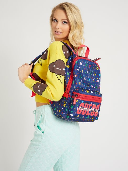 Sac à Dos Bleu à Motifs Multicolores Guess