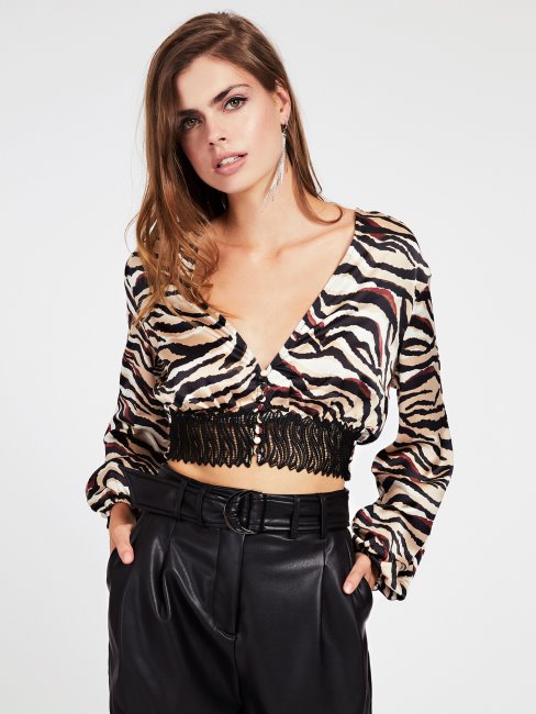 Crop Top Avec Empiècement En Dentelle Guess Animalier