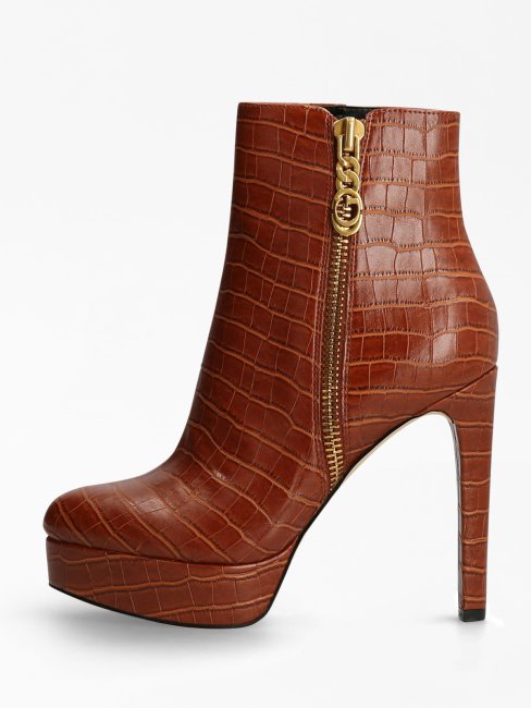 Guess Delon Bottine Imprimé Croco Marron