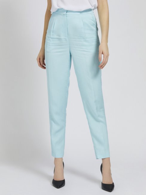 Pantalon En Mélange De Lin Marciano Bleu Clair
