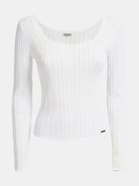 Guess Pull En Viscose Mélangée Blanc