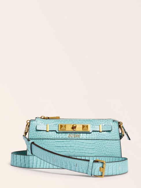Mini Sac à Bandoulière Guess Bleu Clair à Imprimé Croco En Raphie