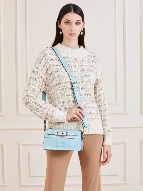 Mini Sac à Bandoulière Guess Bleu Clair à Imprimé Croco En Raphie