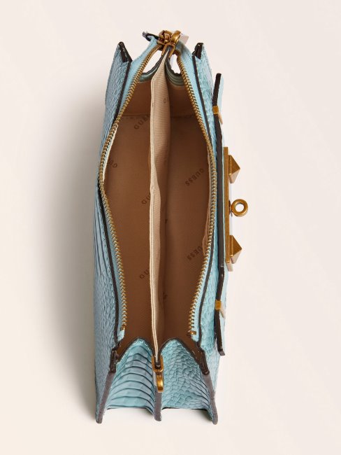 Mini Sac à Bandoulière Guess Bleu Clair à Imprimé Croco En Raphie