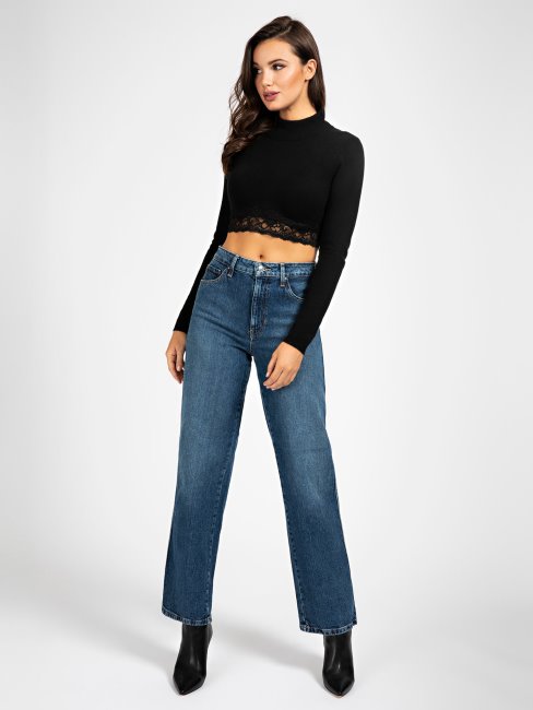 Guess Col Roulé Détails Dentelle Pull Noir