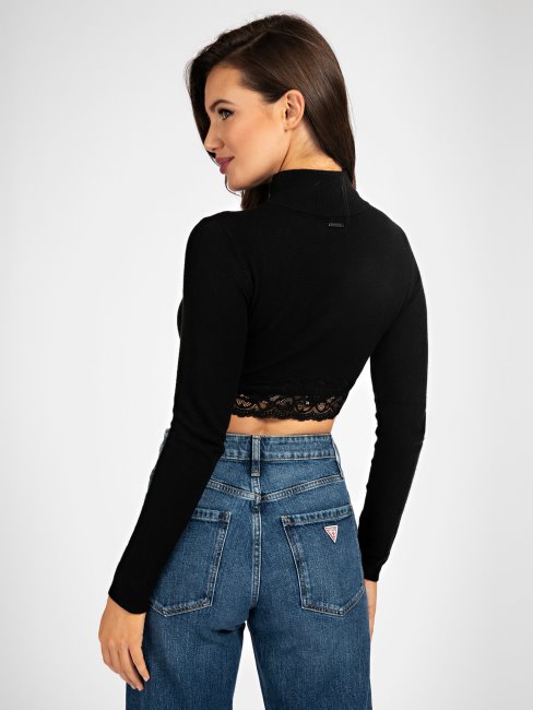 Guess Col Roulé Détails Dentelle Pull Noir
