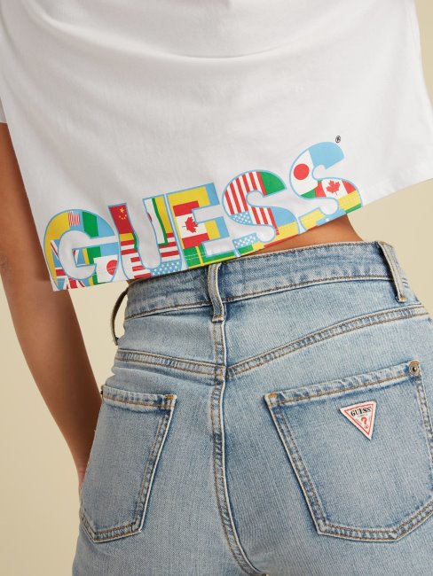 Guess Logo Sur Le Devant Crop Top Blanc