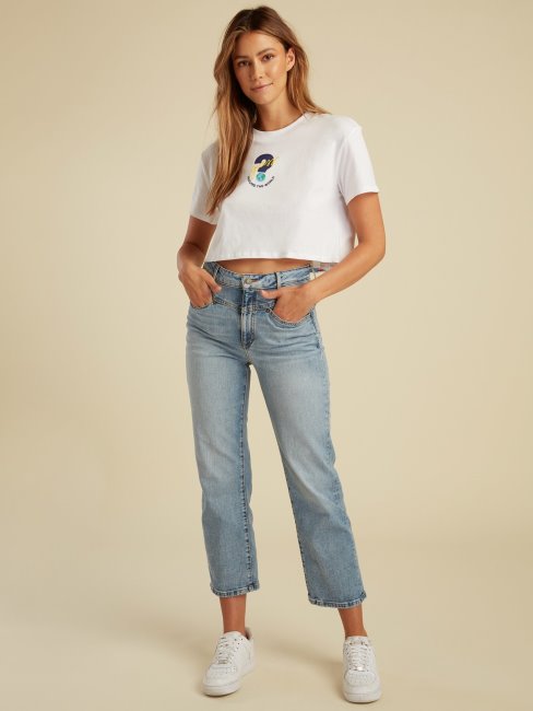 Guess Logo Sur Le Devant Crop Top Blanc