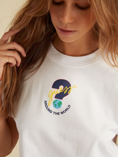 Guess Logo Sur Le Devant Crop Top Blanc