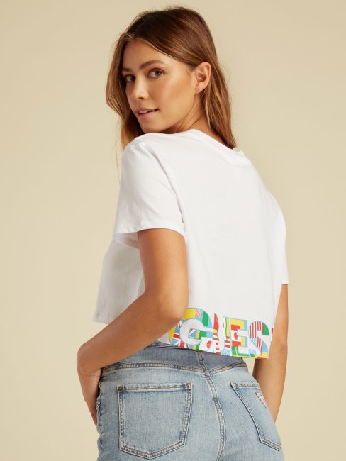 Guess Logo Sur Le Devant Crop Top Blanc
