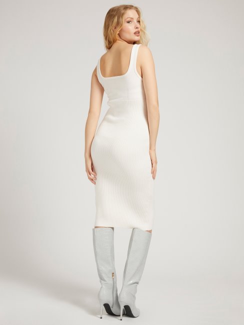 Robe En Maille Détail Bouton Blanc Guess