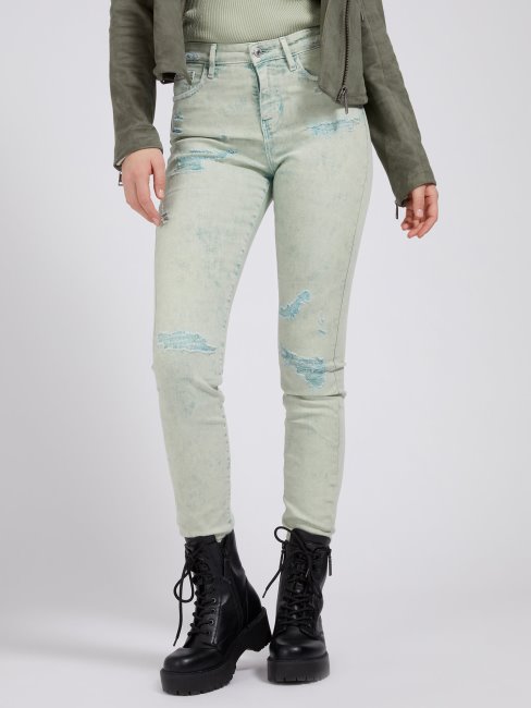 Pantalon Denim Coupe Skinny Abrasions Bleu Guess