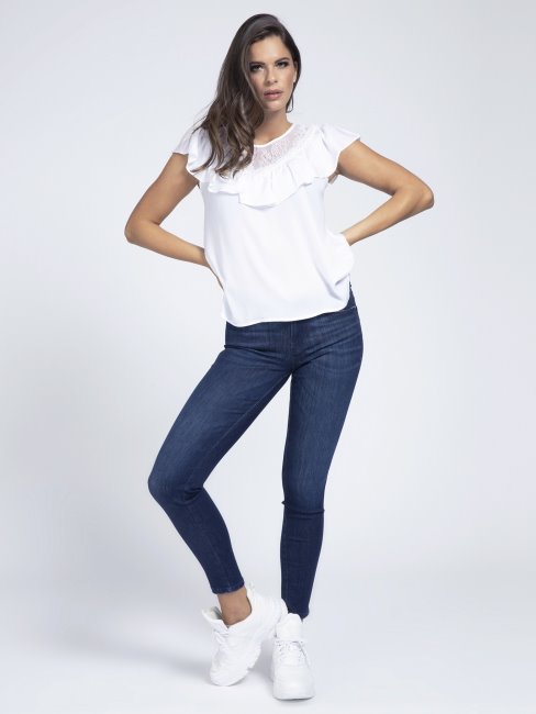Top En Satin à Volants Blanc Guess