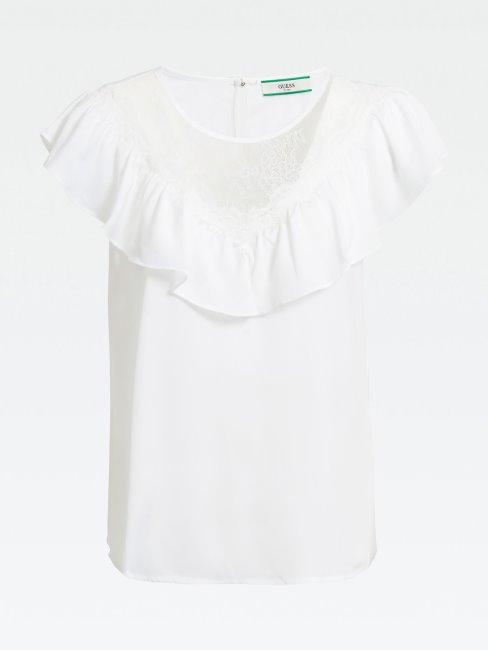 Top En Satin à Volants Blanc Guess