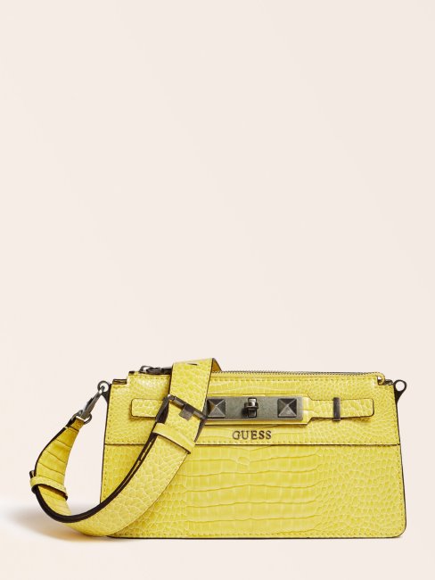 Mini Sac à Bandoulière Imprimé Croco Raphie Guess Jaune