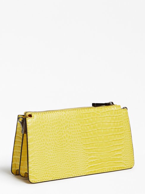 Mini Sac à Bandoulière Imprimé Croco Raphie Guess Jaune