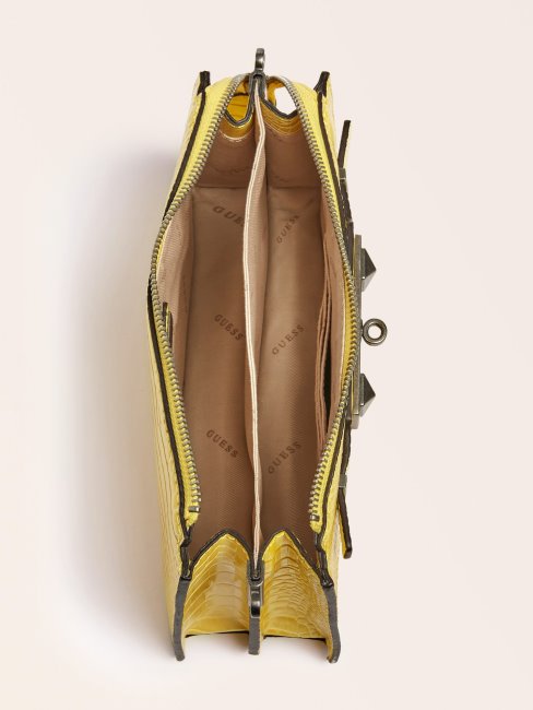 Mini Sac à Bandoulière Imprimé Croco Raphie Guess Jaune