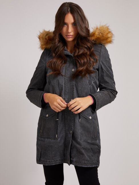 Parka Avec Capuche En Fausse Fourrure Guess Noir
