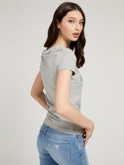 Tee Shirt Guess Gris Multi Logo Strass