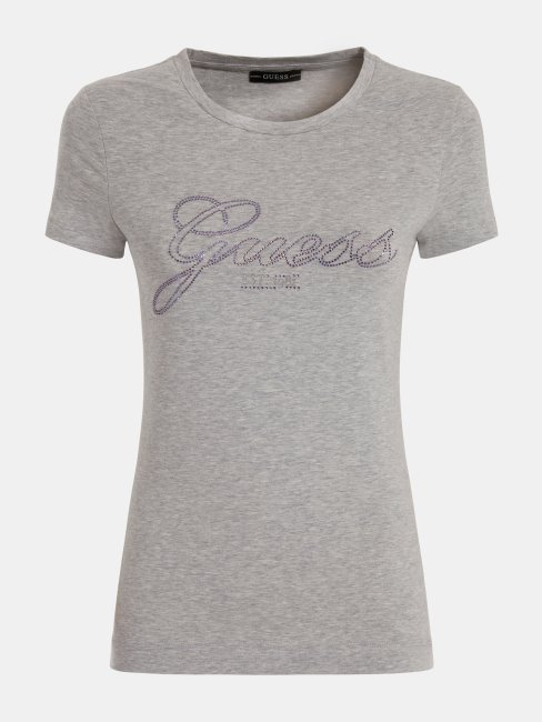 Tee Shirt Guess Gris Multi Logo Strass
