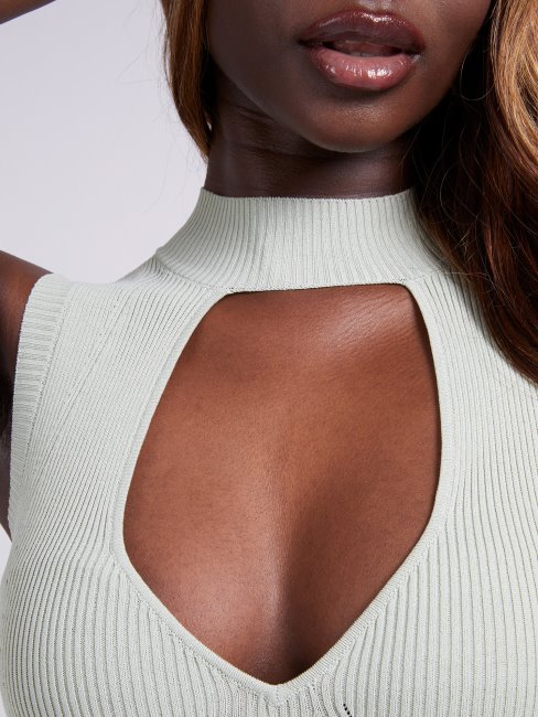 Robe Pull Ajourée Vert Guess Nouvelle Tendance