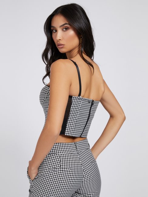 Guess Top Blanc Multi Carreaux Vichy