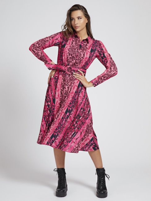Robe Ceinturée Imprimée Guess Multi Rose