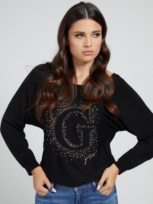 Pull Noir à Broderie Logo G Guess