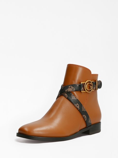 Bottines Floriza En Cuir Véritable Guess Marron