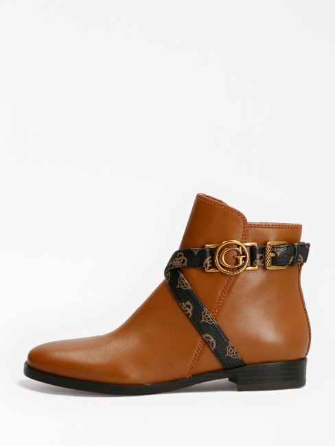 Bottines Floriza En Cuir Véritable Guess Marron