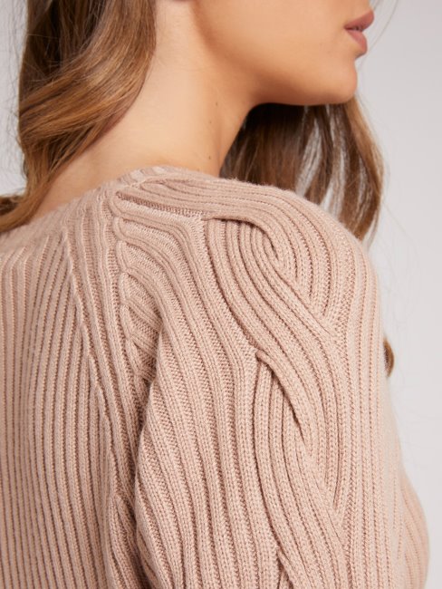 Pull Beige En Laine Mélangée à Côtes Guess