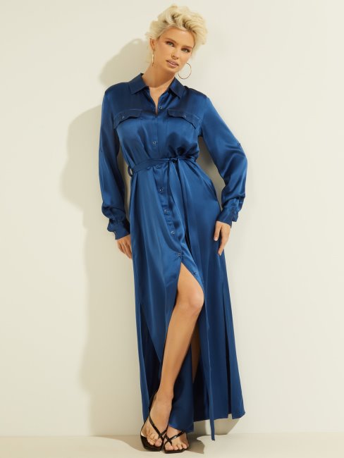 Robe Longue En Soie Bleu électrique Guess