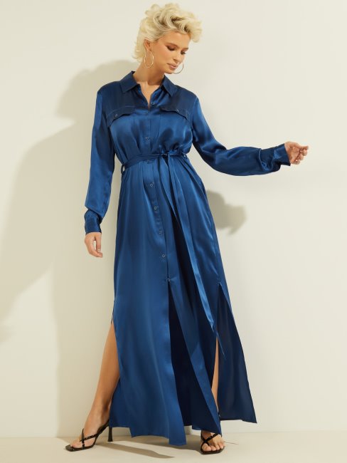 Robe Longue En Soie Bleu électrique Guess