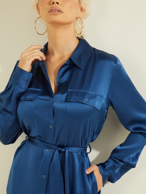 Robe Longue En Soie Bleu électrique Guess
