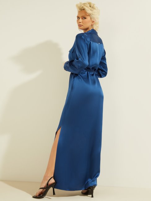 Robe Longue En Soie Bleu électrique Guess