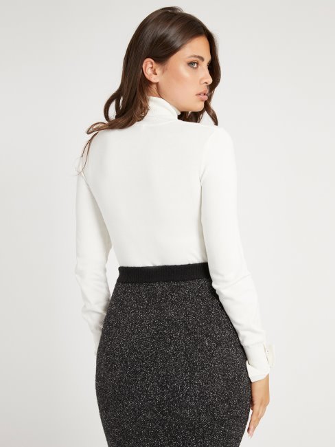 Guess Pull Col Roulé Blanc Nouvelle Tendance