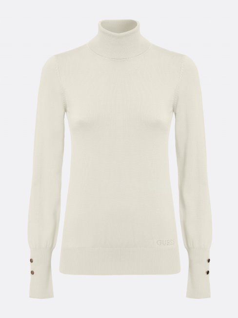 Guess Pull Col Roulé Blanc Nouvelle Tendance