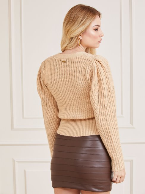 Cardigan En Laine Mélangée Marciano Guess Beige