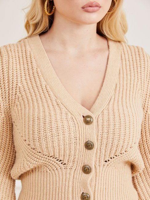 Cardigan En Laine Mélangée Marciano Guess Beige