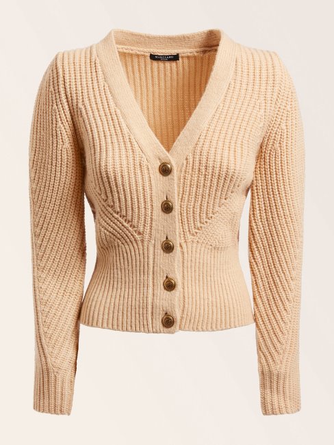 Cardigan En Laine Mélangée Marciano Guess Beige