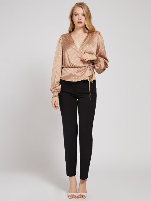 Chemisier En Satin Imprimé Points Guess Beige