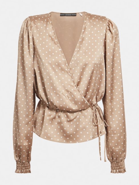 Chemisier En Satin Imprimé Points Guess Beige