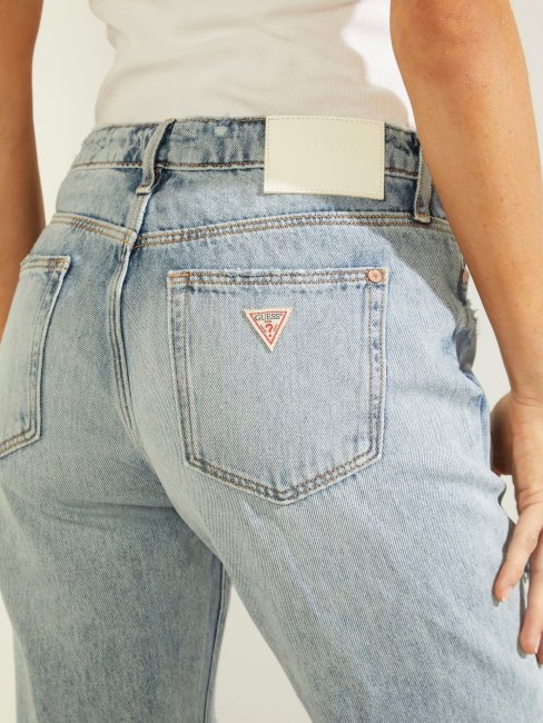 Pantalon Denim Coupe Relax Abrasions Bleu Guess