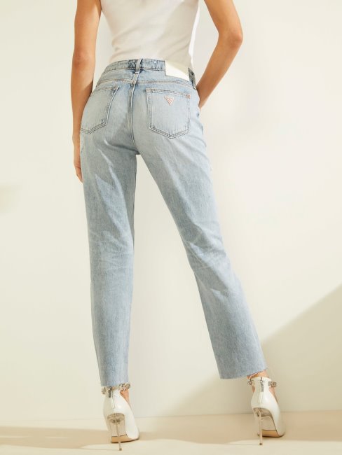 Pantalon Denim Coupe Relax Abrasions Bleu Guess