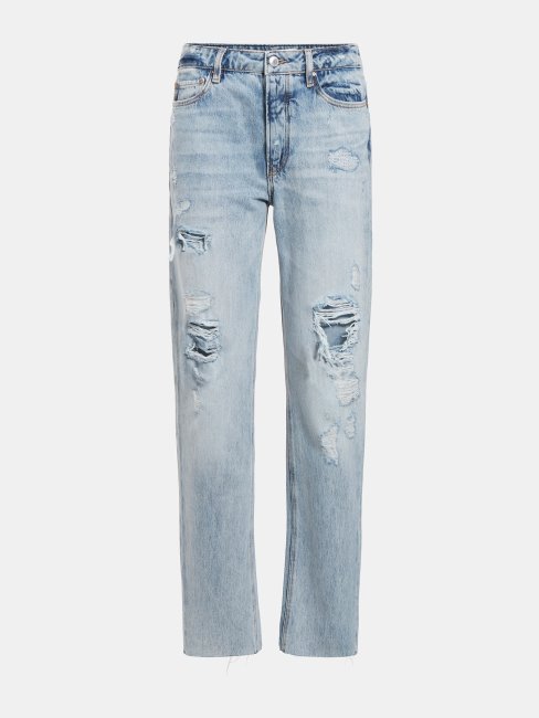 Pantalon Denim Coupe Relax Abrasions Bleu Guess