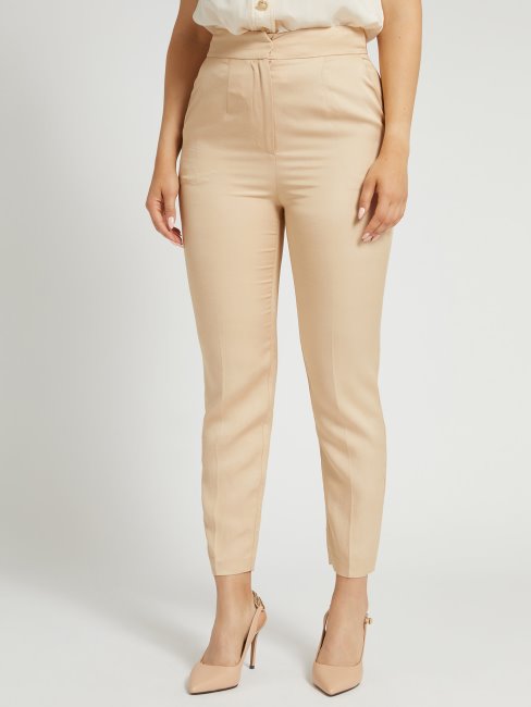 Guess Pantalon En Mélange De Lin Marciano Beige